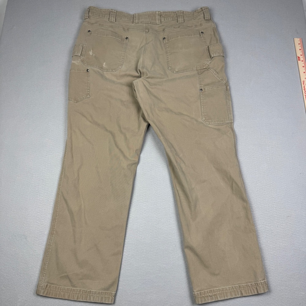 Duluth Trading Co Fire Hose Flex Men 42x32 Khaki Tan Work Pants Cotton Spandex - Picture 2 of 11